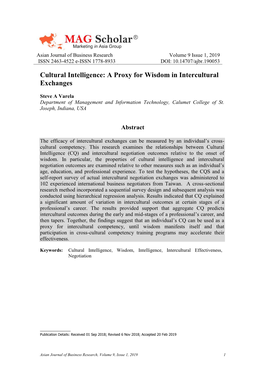 Cultural Intelligence: a Proxy for Wisdom in Intercultural Exchanges