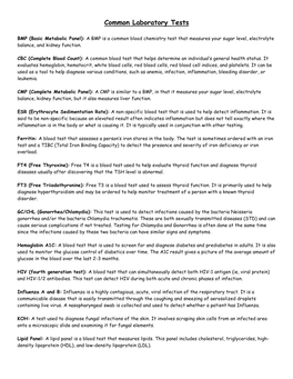 Common Laboratory Tests