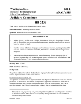 HB 2236 Title: an Act Relating to the Disposition of Certain Assets