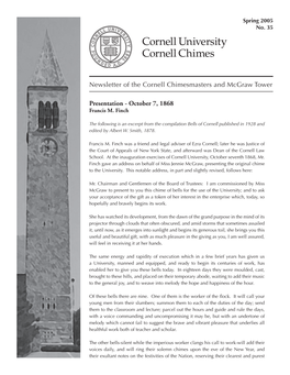 Newsletter of the Cornell Chimesmasters and Mcgraw Tower