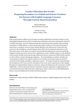 Teacher Education That Works: Preparing Secondary-Level Math and Science Teachers for Success with English Language Learners Through Content-Based Instruction