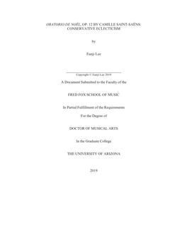 Oratorio De Noël, Op. 12 by Camille Saint-Saëns: Conservative Eclecticism
