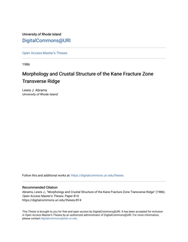 Morphology and Crustal Structure of the Kane Fracture Zone Transverse Ridge