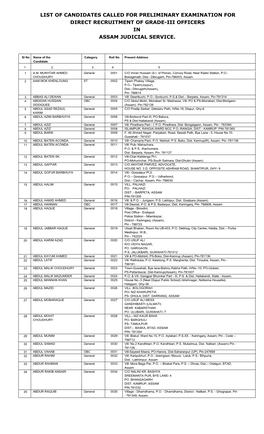 List of Candidates Called for Preliminary Examination for Direct Recruitment of Grade-Iii Officers in Assam Judicial Service