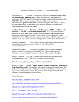 Suggested Follow-Up for Tyrosinemia Type I, Elevated Succinylacetone