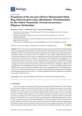 Parasitism of the Invasive Brown Marmorated