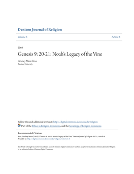 Genesis 9: 20-21: Noah’S Legacy of the Vine Lindsey Marie Ross Denison University