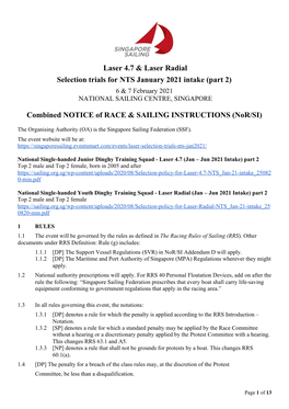 Laser 4.7 & Laser Radial Selection Trials For