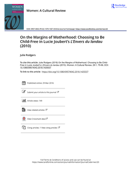 On the Margins of Motherhood: Choosing to Be Child-Free in Lucie Joubert’S L’Envers Du Landau (2010)