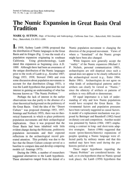 The Numic Expansion in Great Basin Oral Tradition