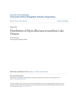 Distribution of Mysis Diluviana in Nearshore Lake Ontario Sean J