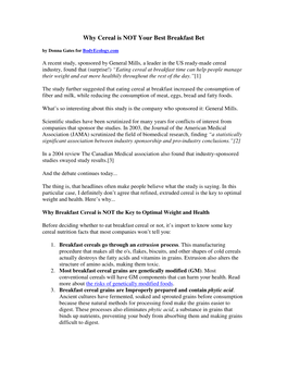 Why Cereal Is NOT Your Best Breakfast Bet by Donna Gates for Bodyecology.Com