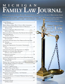 Michigan Family Law Journal March 2016 Cations