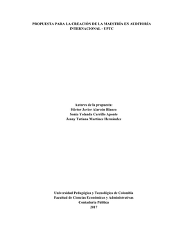 Propuesta Para La Creación De La Maestría En Auditoría Internacional - Uptc