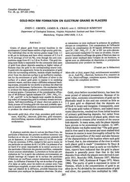 Gold.Rich Rim Formation on Electrum Grains in Placers