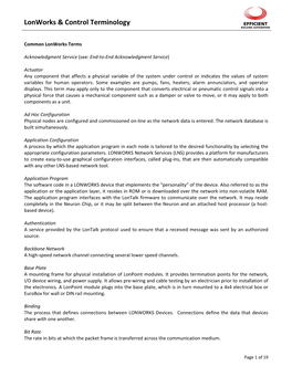 Lonworks & Control Terminology