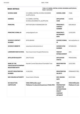 BASIC DETAILS 75386--K E CARMEL CENTRAL SCHOOL MUHAMMA ALAPPUZHA KL Dated : 16/10/2020