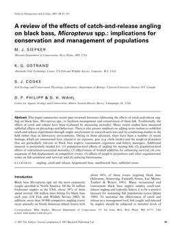 A Review of the Effects of Catch-And-Release Angling on Black Bass, Micropterus Spp.: Implications for Conservation and Management of Populations