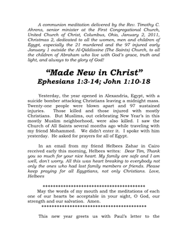 “Made New in Christ” Ephesians 1:3-14; John 1:10-18