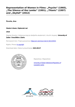 Representation of Women in Films: „Psycho“ (1960), „The Silence of the Lambs“ (1991), „Titanic“ (1997) and „Skyfall“ (2012)
