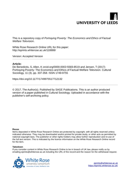 Portraying Poverty: the Economics and Ethics of Factual Welfare Television