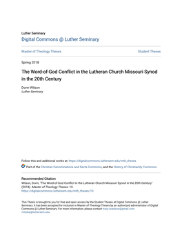 The Word-Of-God Conflict in the Lutheran Church Missouri Synod in the 20Th Century