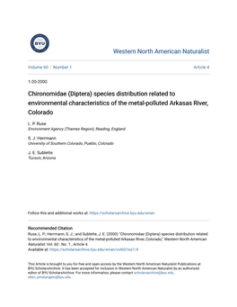 Chironomidae (Diptera) Species Distribution Related to Environmental Characteristics of the Metal-Polluted Arkasas River, Colorado