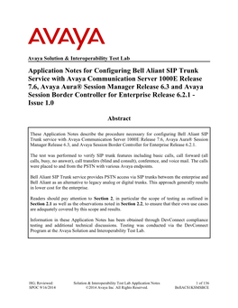 Application Notes for Configuring Bell Aliant SIP