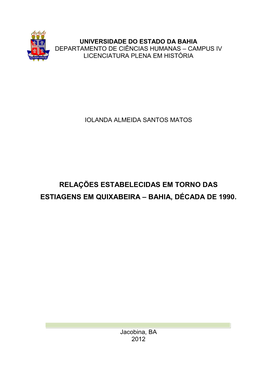 Relações Estabelecidas Em Torno Das Estiagens Em Quixabeira – Bahia, Década De 1990