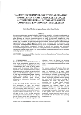 Valuation Terminology Standardisation to Implement Mass Appraisal at Local Authorities for an Integrated Green Computing Environment in Malaysia