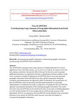 Geo-Recaptcha: Crowdsourcing Large Amounts of Geographic Information from Earth Observation Data