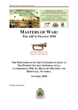 Masters of War: the AIF in France 1918