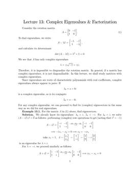 Lecture 13: Complex Eigenvalues & Factorization