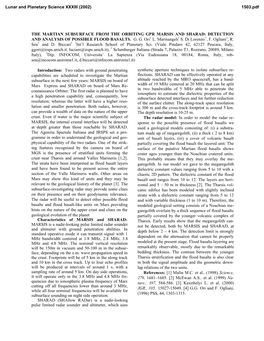 The Martian Subsurface from the Orbiting Gpr Marsis and Sharad: Detection and Analysis of Possible Flood Basalts