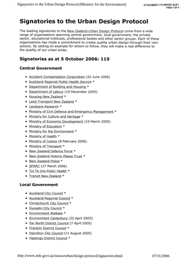 Signatories to the Urban Design Protocol [Ministry for the Environment] ATTACHMENT 3 to REPORT 06.671 PAGE 1 of 4