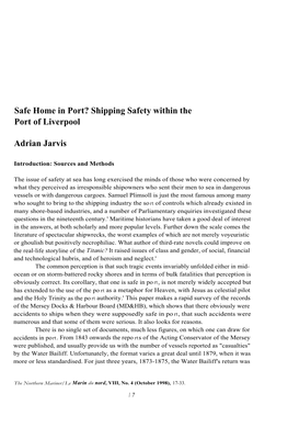 Shipping Safety Within the Port of Liverpool Adrian Jarvis