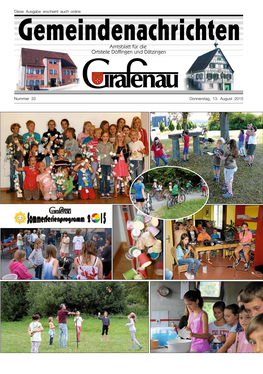 2 Nummer 33 • Donnerstag 13. August 2015 Gemeindenachrichten Grafenau