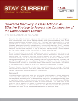 Bifurcated Discovery in Class Actions: an Effective Strategy to Prevent the Continuation of the Unmeritorious Lawsuit