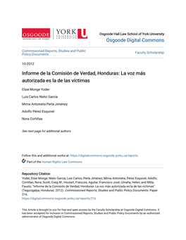 Informe De La Comisiã³n De Verdad, Honduras