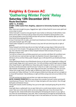 'Gathering Winter Fools' Relay Saturday 12Th December 2015 Route Description LEG 1 C