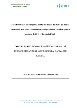 Relatório Avanços E Gargalos Plano De Bacias – 2015