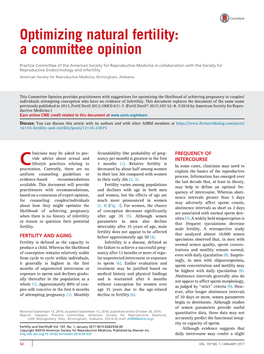 Optimizing Natural Fertility: a Committee Opinion