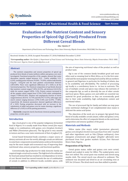 Gruel) Produced from Different Cereal Blends Eke- Ejiofor J* Department of Food Science and Technology, Rivers State University, Nkpolu Oroworukwo