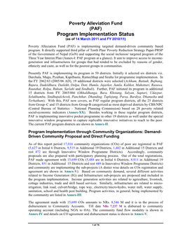 PAF) Program Implementation Status (As of 14 March 2011 and FY 2010/11