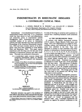 Indomethacin in Rheumatic Diseases a Controlled Clinical Trial By