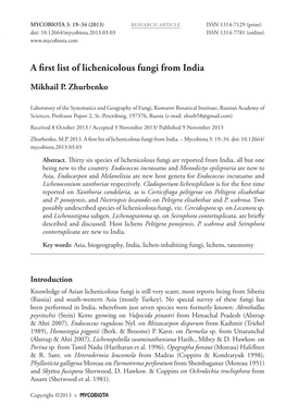 A First List of Lichenicolous Fungi from India