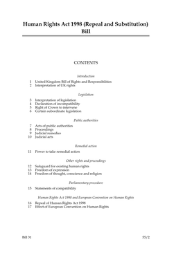 Human Rights Act 1998 (Repeal and Substitution) Bill