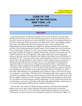 PC/Codebook for Windows CODE of the VILLAGE of MATINECOCK, NEW YORK, V10 Updated 09-01-2015