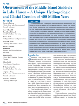 Observations of the Middle Island Sinkhole in Lake Huron – a Unique Hydrogeologic and Glacial Creation of 400 Million Years