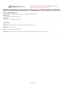 Maize Endochitinase Expression in Response to Fall Armyworm Herbivory